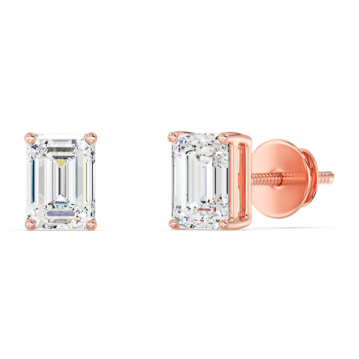 Emerald-Cut Lab-Grown Diamond Stud Earrings in 18K Rose Gold – A modern twist on classic sophistication with IGI-certified diamonds