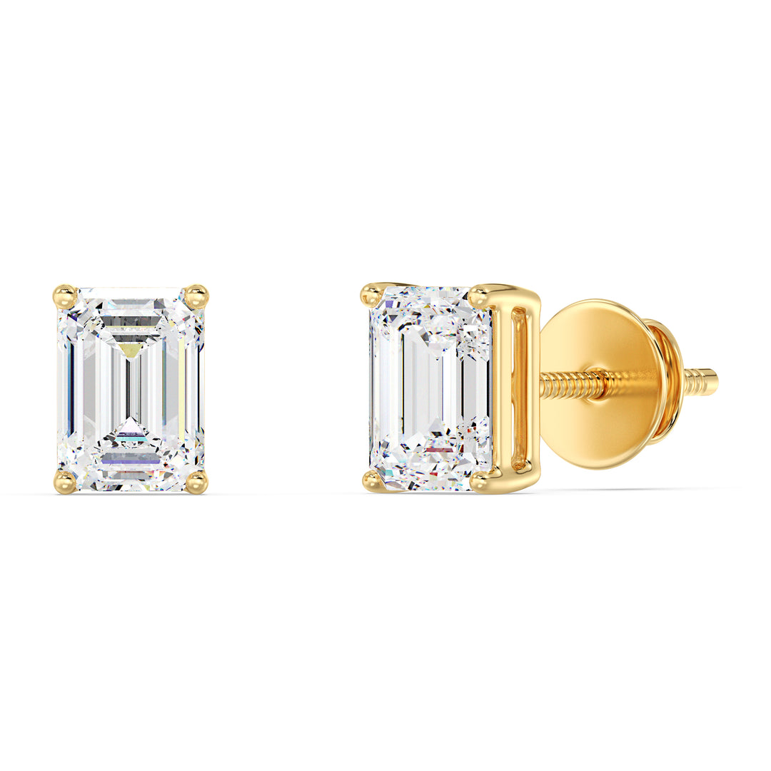 Emerald-Cut Lab-Grown Diamond Stud Earrings in 18K Yellow Gold – Timeless elegance with exceptional white diamonds