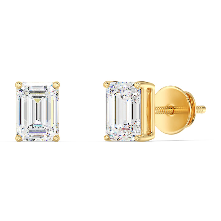 Emerald-Cut Lab-Grown Diamond Stud Earrings in 18K Yellow Gold – Timeless elegance with exceptional white diamonds