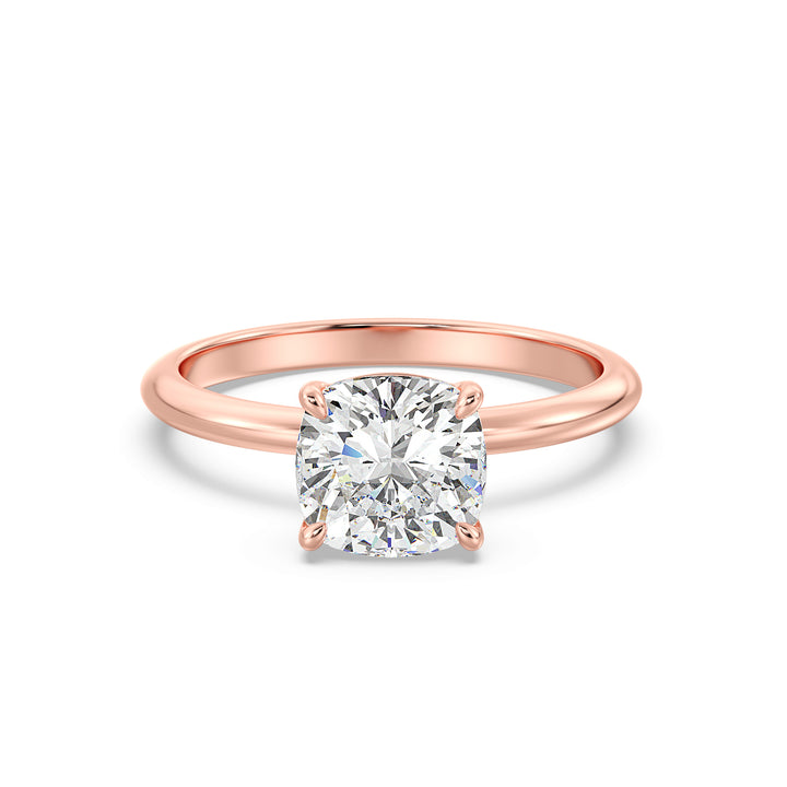 Timeless 18K Rose Gold Solitaire Engagement Ring Featuring a Classic 4-Claw Cushion-Cut Lab-Grown Diamond