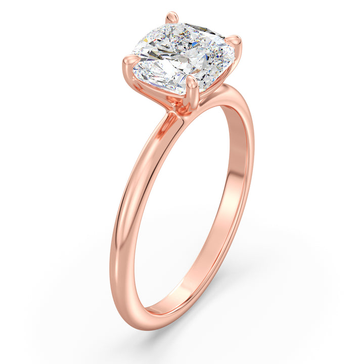 Timeless 18K Rose Gold Solitaire Engagement Ring Featuring a Classic 4-Claw Cushion-Cut Lab-Grown Diamond