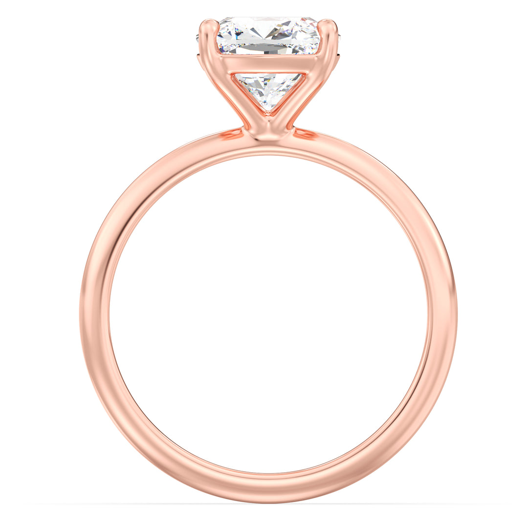 Timeless 18K Rose Gold Solitaire Engagement Ring Featuring a Classic 4-Claw Cushion-Cut Lab-Grown Diamond