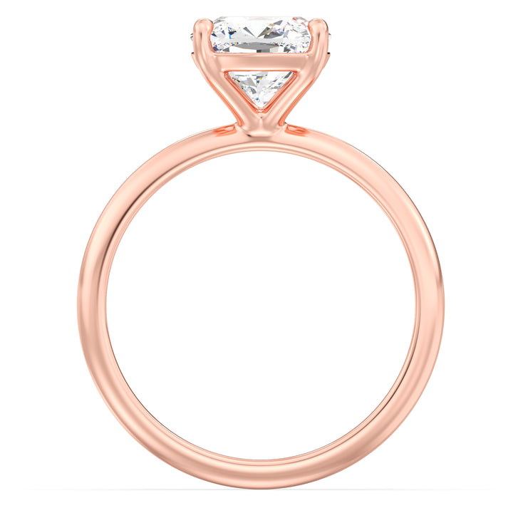 Timeless 18K Rose Gold Solitaire Engagement Ring Featuring a Classic 4-Claw Cushion-Cut Lab-Grown Diamond