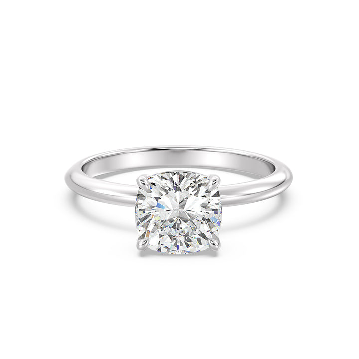 Exquisite 18K White Gold Solitaire Engagement Ring Showcasing a Classic 4-Claw Cushion-Cut Lab-Grown Diamond