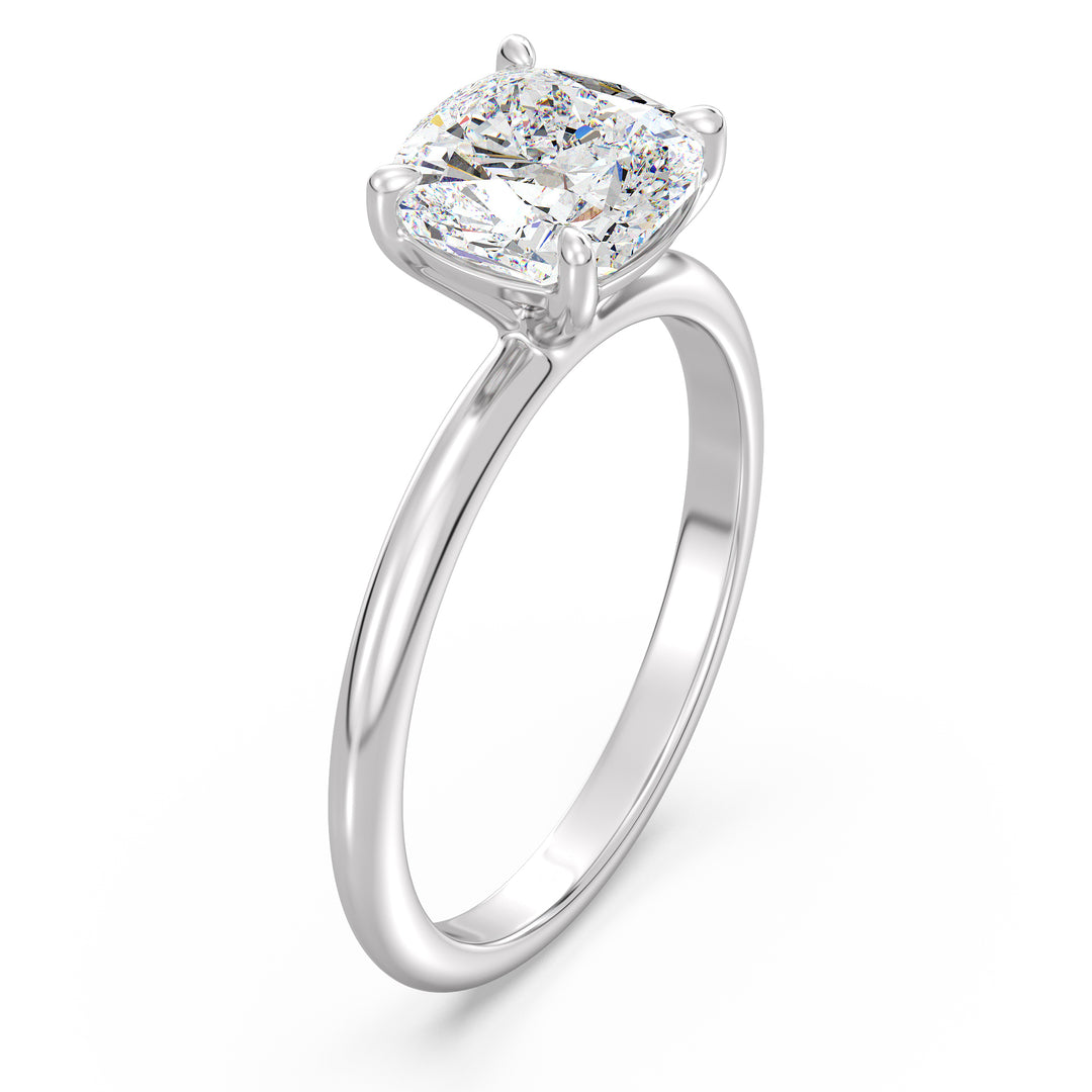 Exquisite 18K White Gold Solitaire Engagement Ring Showcasing a Classic 4-Claw Cushion-Cut Lab-Grown Diamond