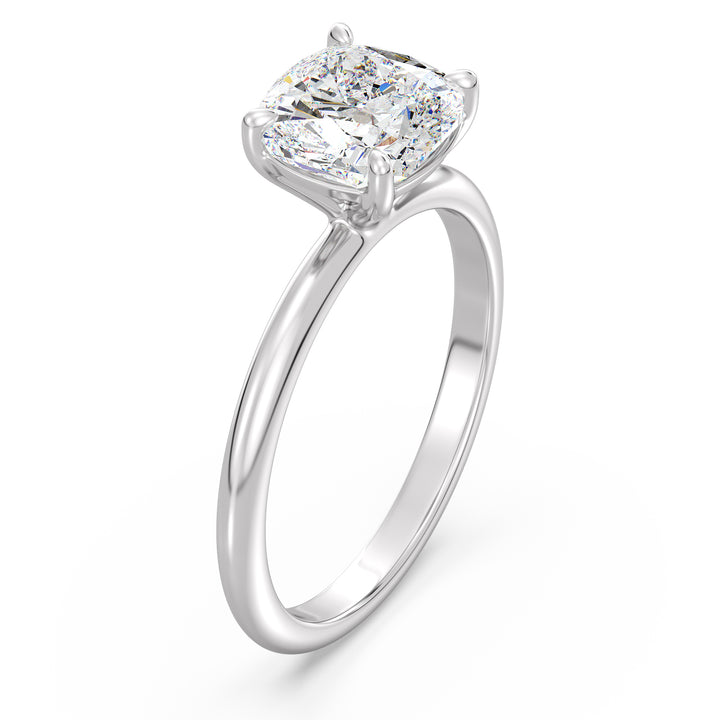 Exquisite 18K White Gold Solitaire Engagement Ring Showcasing a Classic 4-Claw Cushion-Cut Lab-Grown Diamond