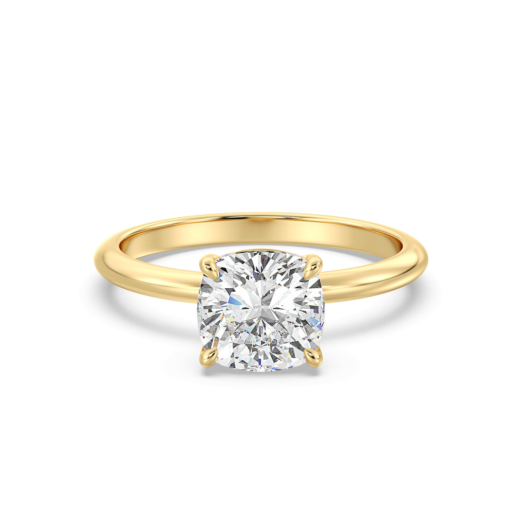 Elegant 18K Yellow Gold Solitaire Engagement Ring with a Classic 4-Claw Cushion-Cut Lab-Grown Diamond