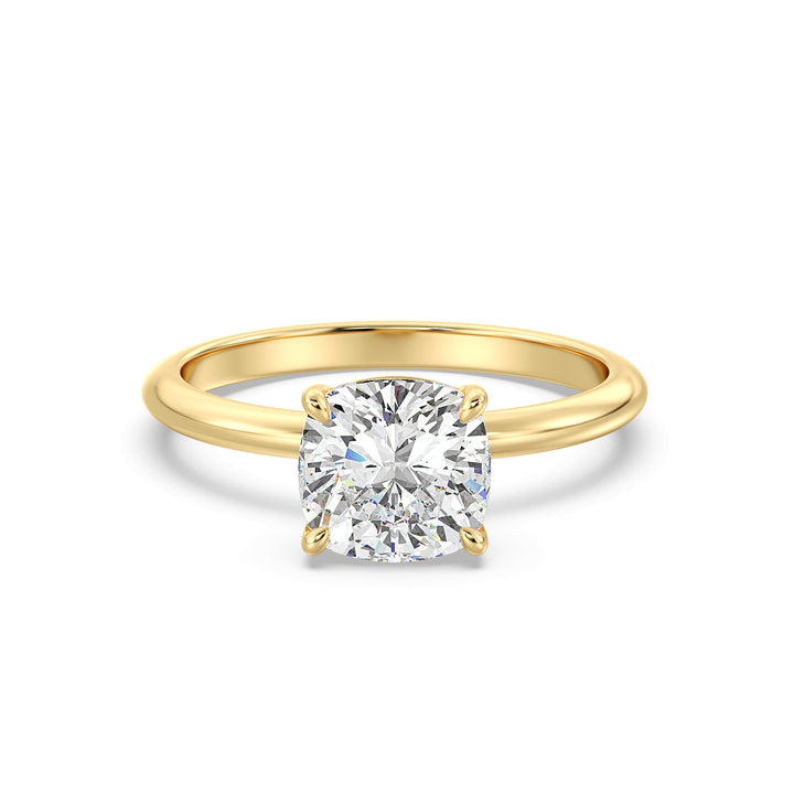 Elegant 18K Yellow Gold Solitaire Engagement Ring with a Classic 4-Claw Cushion-Cut Lab-Grown Diamond