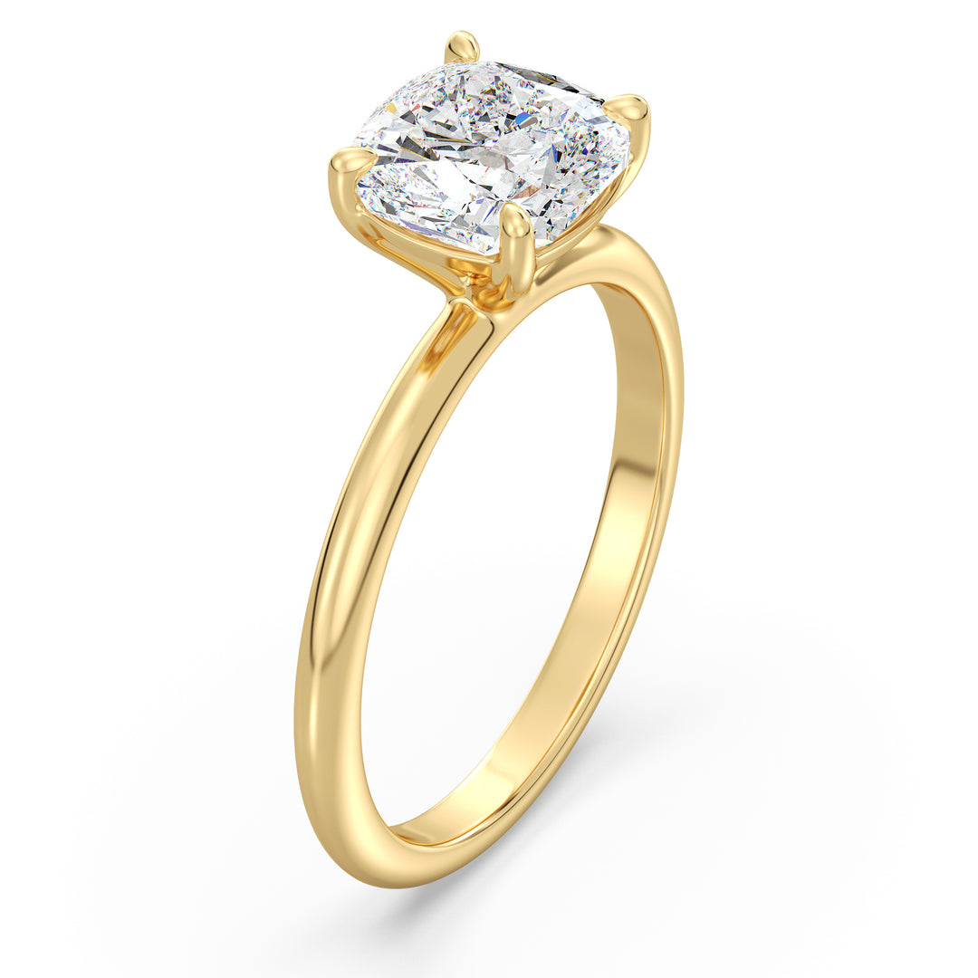Elegant 18K Yellow Gold Solitaire Engagement Ring with a Classic 4-Claw Cushion-Cut Lab-Grown Diamond