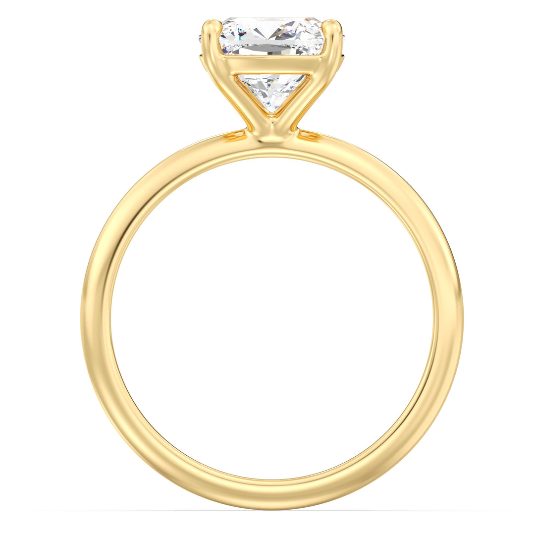 Elegant 18K Yellow Gold Solitaire Engagement Ring with a Classic 4-Claw Cushion-Cut Lab-Grown Diamond