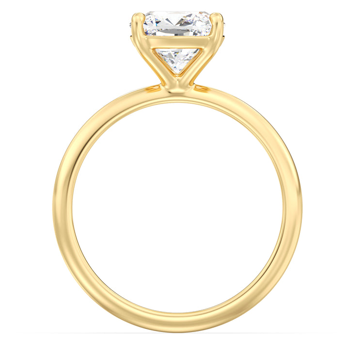 Elegant 18K Yellow Gold Solitaire Engagement Ring with a Classic 4-Claw Cushion-Cut Lab-Grown Diamond