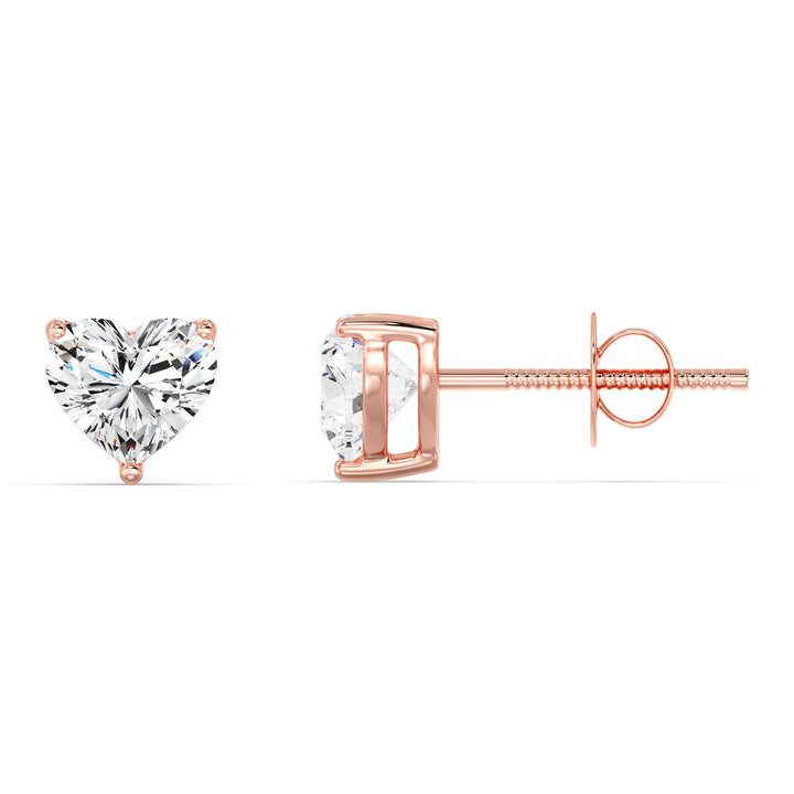 Heart-Cut Lab-Grown Diamond Stud Earrings in 18K Rose Gold - IGI Certified