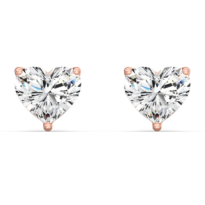 Heart-Cut Lab-Grown Diamond Stud Earrings in 18K Rose Gold - IGI Certified
