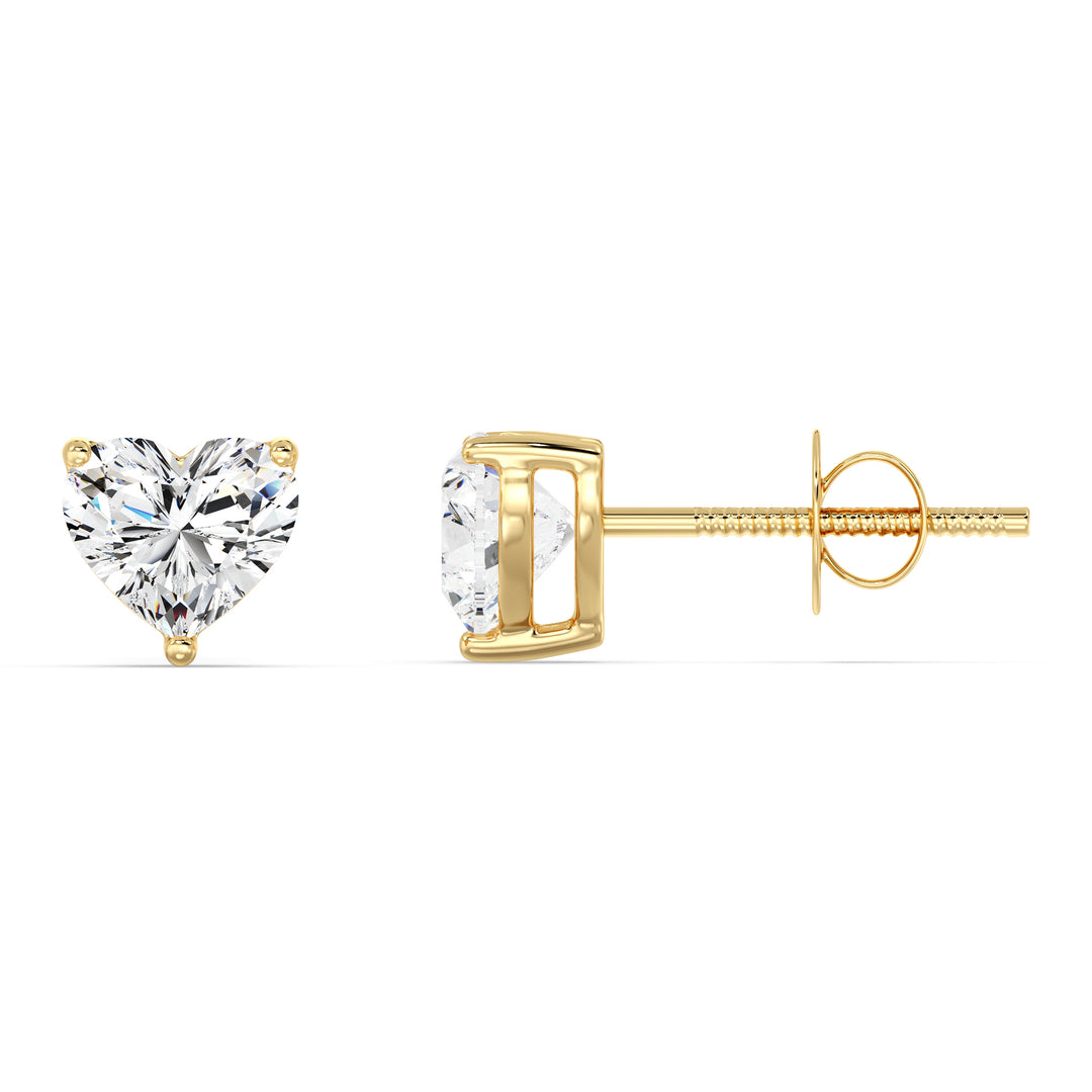 Heart-Cut Lab-Grown Diamond Stud Earrings in 18K Yellow Gold - IGI Certified