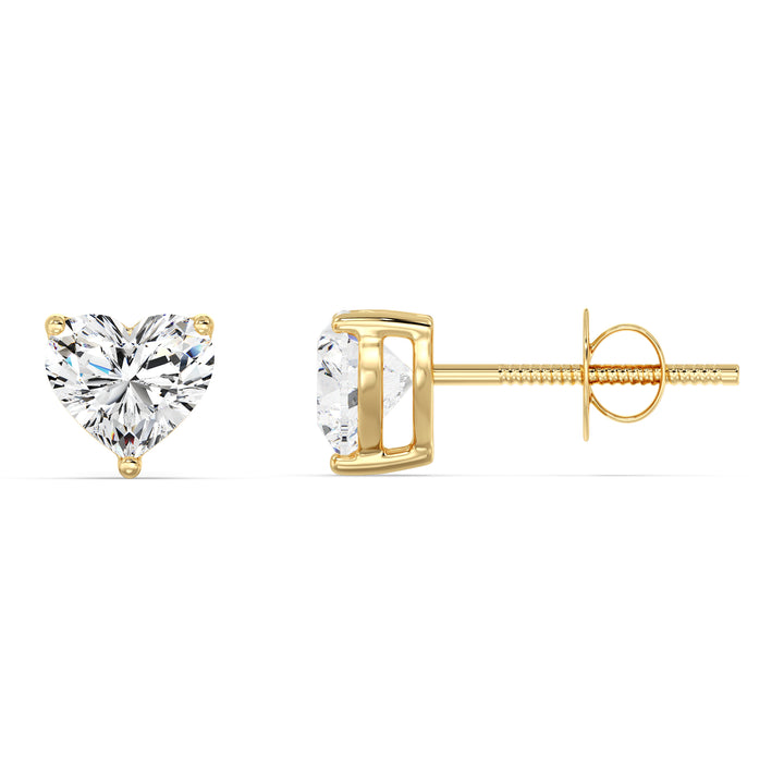 Heart-Cut Lab-Grown Diamond Stud Earrings in 18K Yellow Gold - IGI Certified