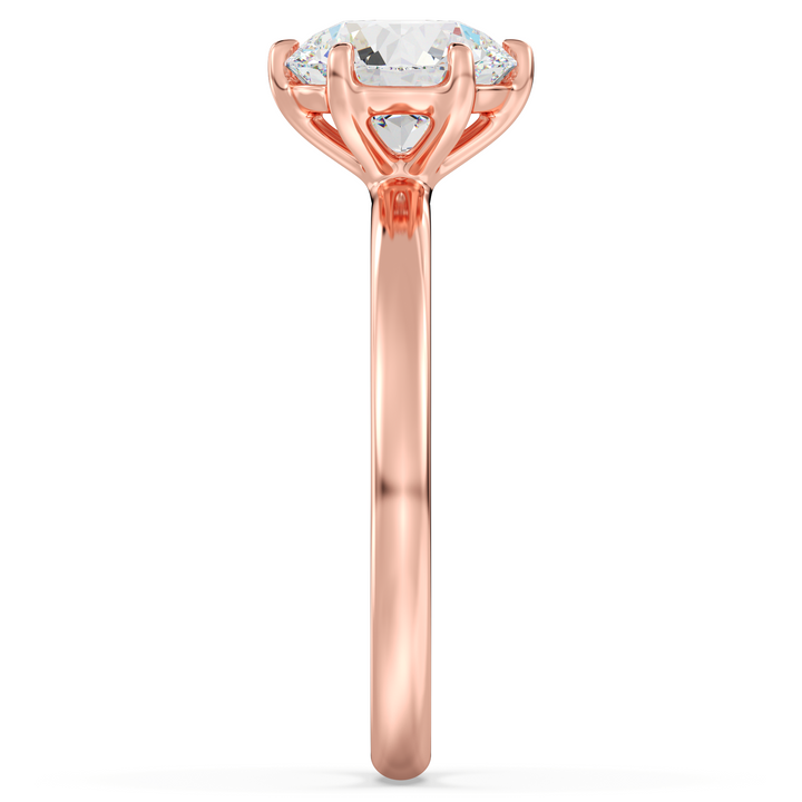 Classic 6-Prong Round Lab-Grown Diamond Solitaire Engagement Ring in 18K Rose Gold, showcasing a brilliant round-cut diamond with EF color and VS clarity.