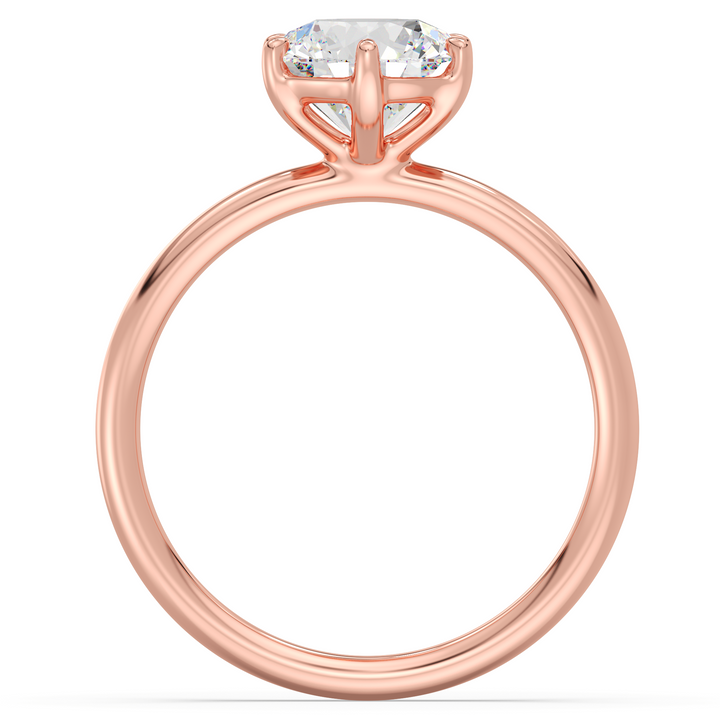 Classic 6-Prong Round Lab-Grown Diamond Solitaire Engagement Ring in 18K Rose Gold, showcasing a brilliant round-cut diamond with EF color and VS clarity.