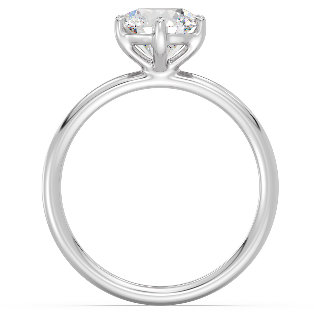 Classic 6-Prong Round Lab-Grown Diamond Solitaire Engagement Ring in 18K White Gold, highlighting a stunning round-cut diamond with EF color and VS clarity