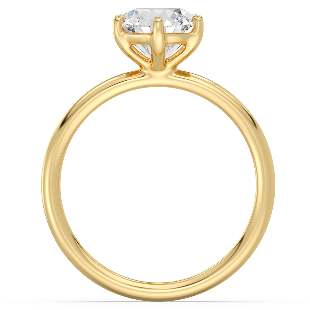 Classic 6-Prong Round Lab-Grown Diamond Solitaire Engagement Ring in 18K Yellow Gold, featuring a dazzling round-cut diamond with EF color and VS clarity