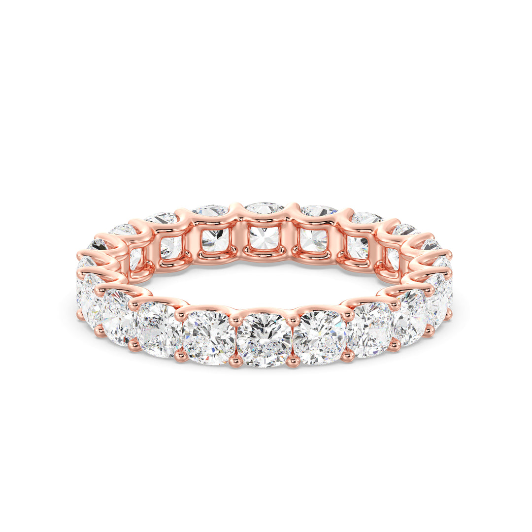 Lab-Grown Cushion-Cut Diamond Scallop Eternity Band in 18K Rose Gold, showcasing 20 stunning EF/VS diamonds in a timeless scalloped setting