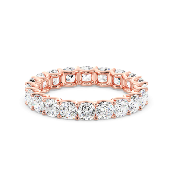 Lab-Grown Cushion-Cut Diamond Scallop Eternity Band in 18K Rose Gold, showcasing 20 stunning EF/VS diamonds in a timeless scalloped setting