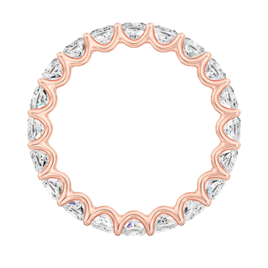 Lab-Grown Cushion-Cut Diamond Scallop Eternity Band in 18K Rose Gold, showcasing 20 stunning EF/VS diamonds in a timeless scalloped setting
