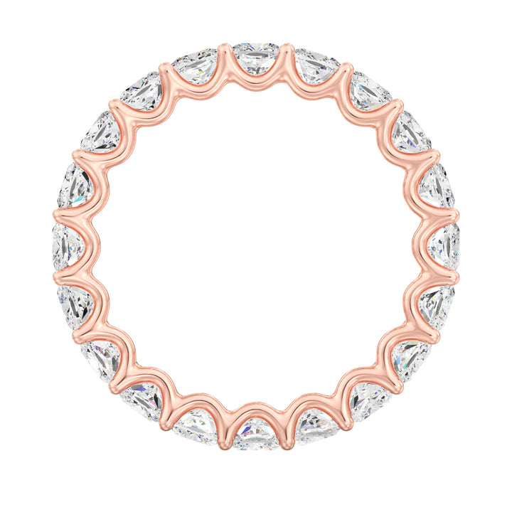 Lab-Grown Cushion-Cut Diamond Scallop Eternity Band in 18K Rose Gold, showcasing 20 stunning EF/VS diamonds in a timeless scalloped setting