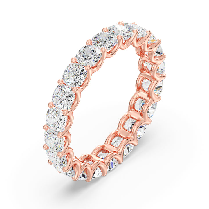 Lab-Grown Cushion-Cut Diamond Scallop Eternity Band in 18K Rose Gold, showcasing 20 stunning EF/VS diamonds in a timeless scalloped setting