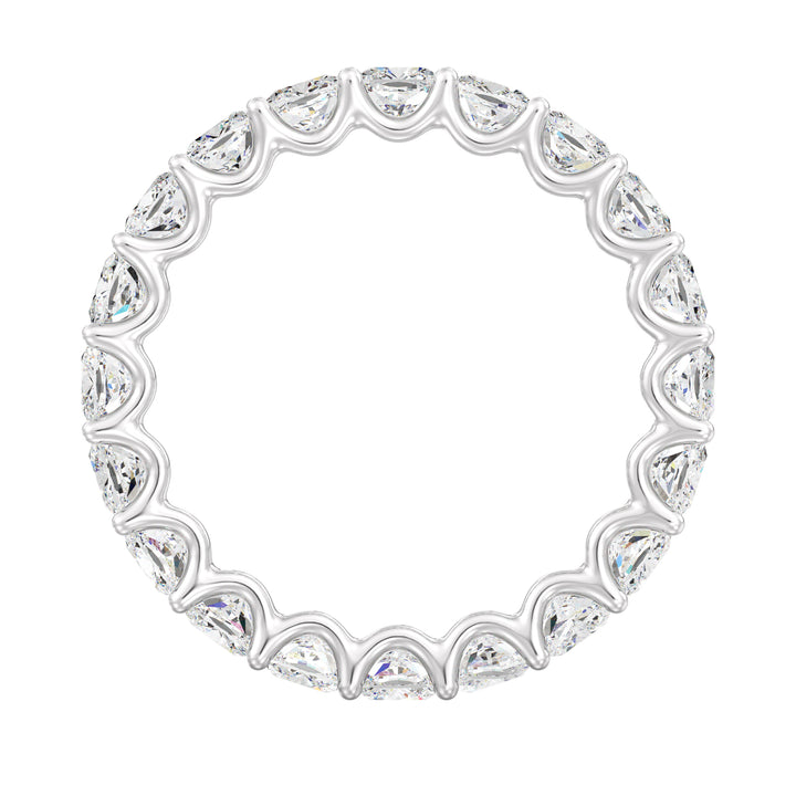 Lab-Grown Cushion-Cut Diamond Scallop Eternity Band in 18K White Gold, adorned with 20 sparkling EF/VS diamonds in a classic scalloped design