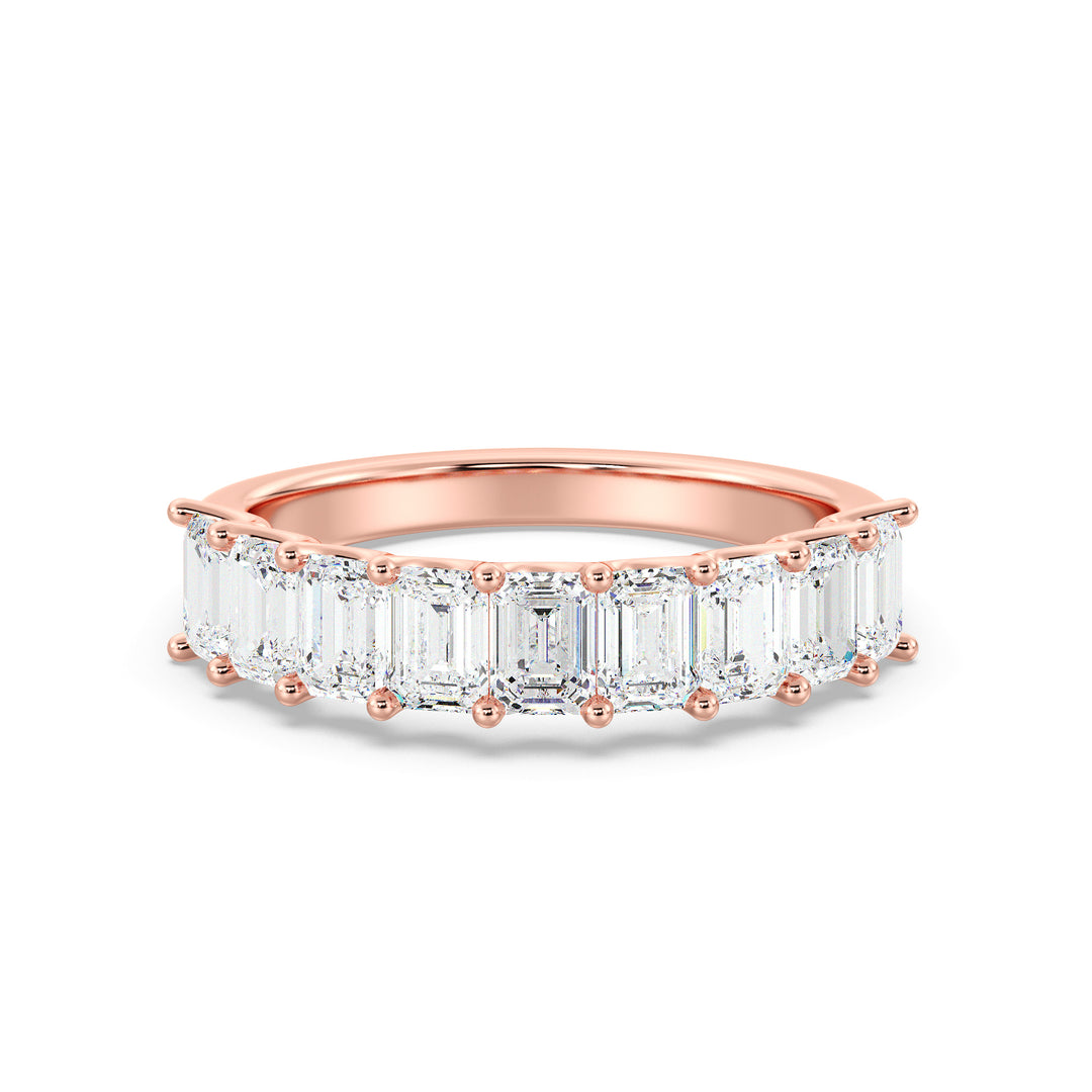 18K Rose Gold Emerald-Cut Lab-Grown Diamond Scallop Half-Eternity Wedding Ring with 1.80ct EF/VS diamonds