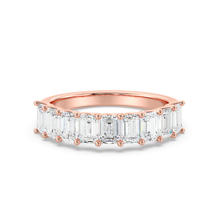 18K Rose Gold Emerald-Cut Lab-Grown Diamond Scallop Half-Eternity Wedding Ring with 1.80ct EF/VS diamonds
