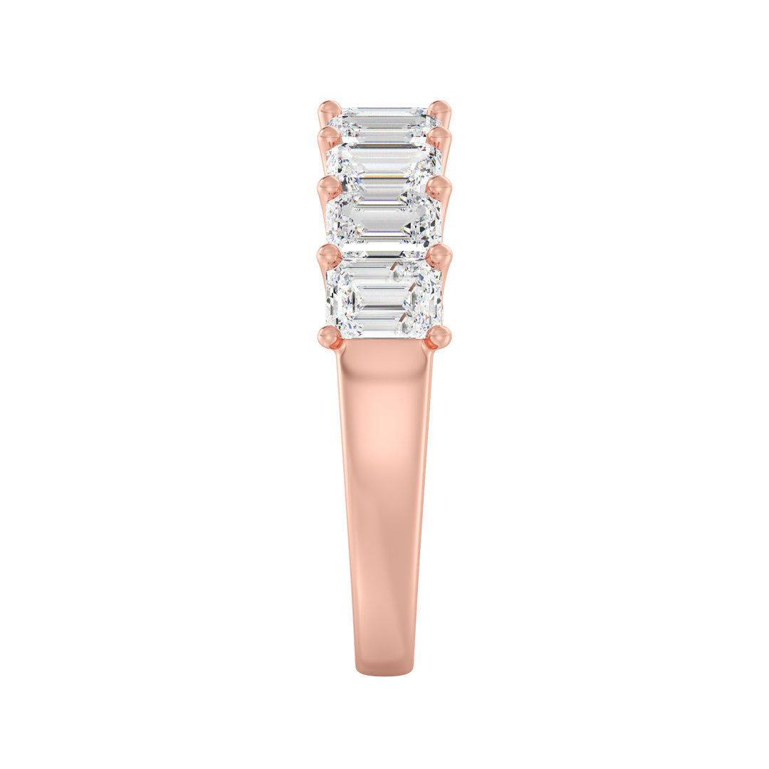 18K Rose Gold Emerald-Cut Lab-Grown Diamond Scallop Half-Eternity Wedding Ring with 1.80ct EF/VS diamonds