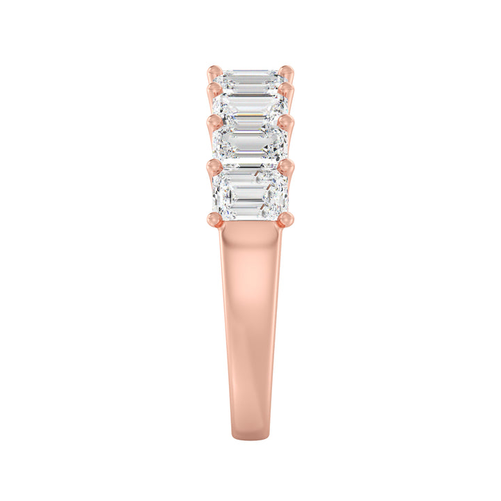 18K Rose Gold Emerald-Cut Lab-Grown Diamond Scallop Half-Eternity Wedding Ring with 1.80ct EF/VS diamonds