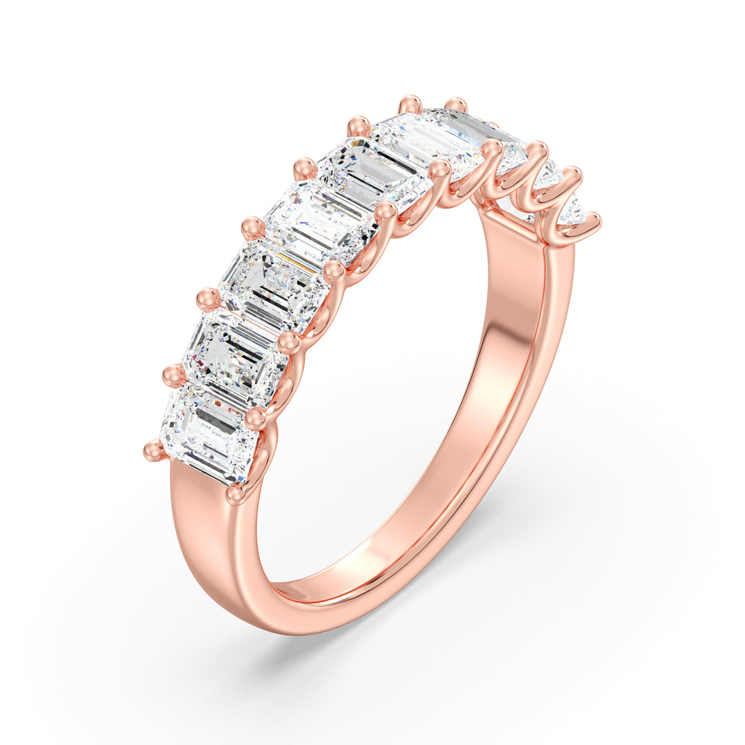 18K Rose Gold Emerald-Cut Lab-Grown Diamond Scallop Half-Eternity Wedding Ring with 1.80ct EF/VS diamonds