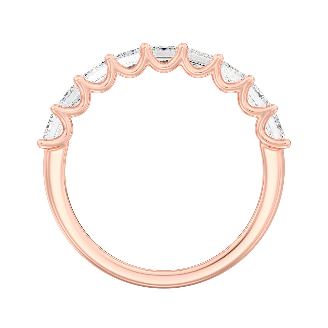 18K Rose Gold Emerald-Cut Lab-Grown Diamond Scallop Half-Eternity Wedding Ring with 1.80ct EF/VS diamonds