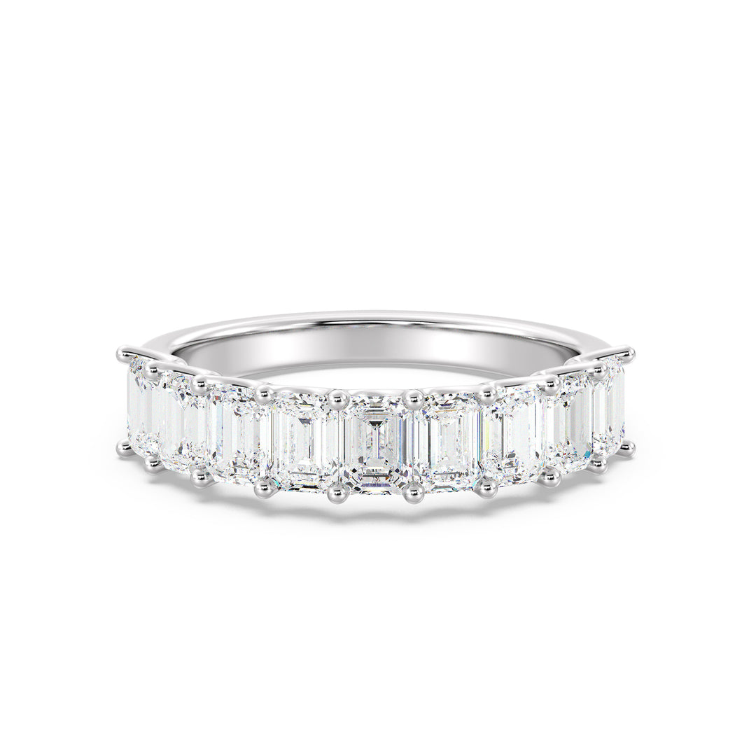 18K White Gold Emerald-Cut Lab-Grown Diamond Scallop Half-Eternity Wedding Ring with 1.80ct EF/VS diamonds