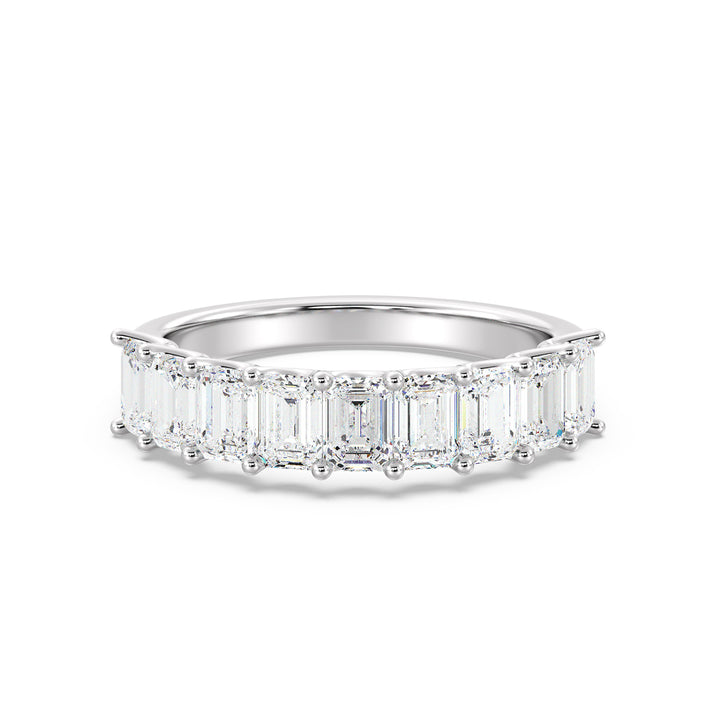 18K White Gold Emerald-Cut Lab-Grown Diamond Scallop Half-Eternity Wedding Ring with 1.80ct EF/VS diamonds