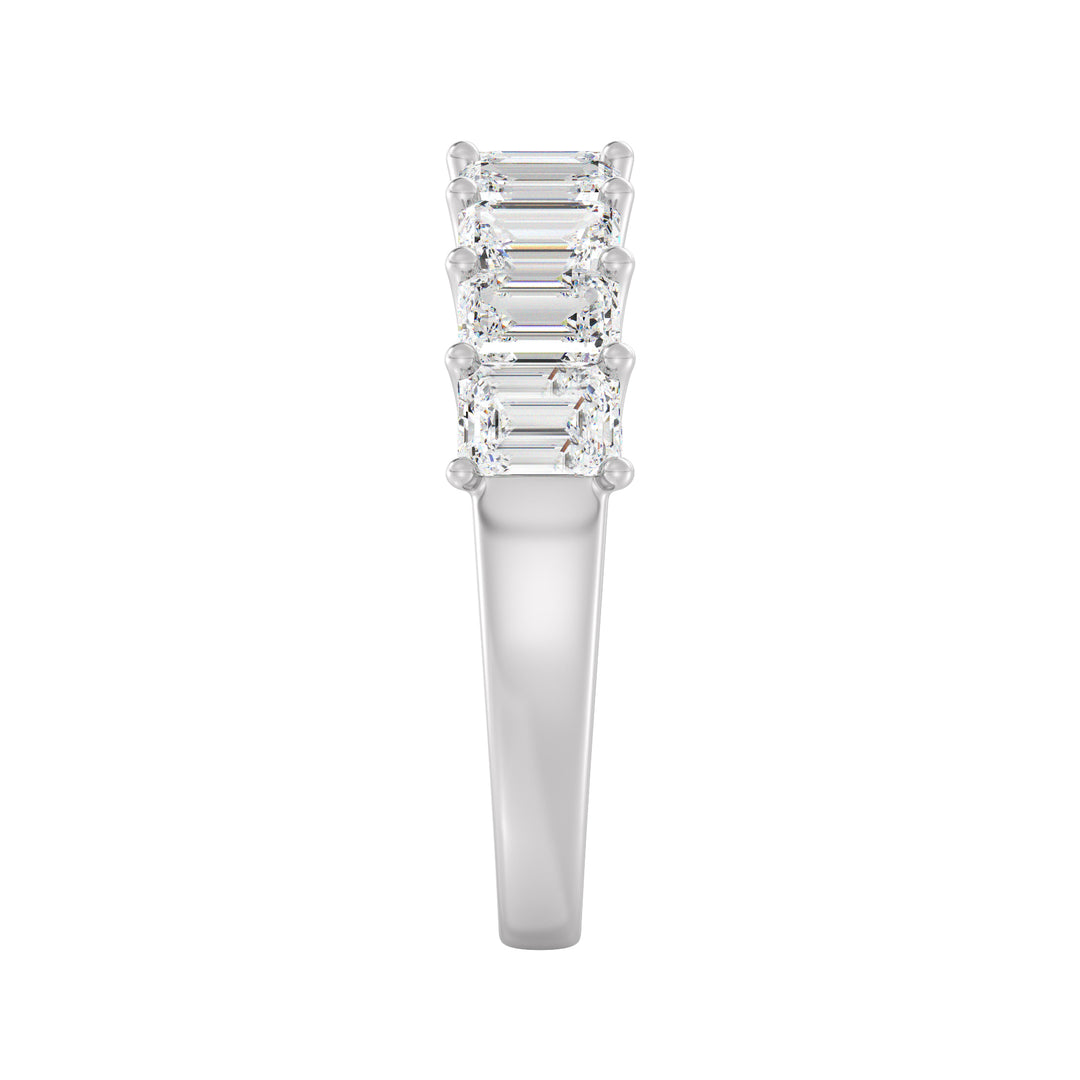 18K White Gold Emerald-Cut Lab-Grown Diamond Scallop Half-Eternity Wedding Ring with 1.80ct EF/VS diamonds