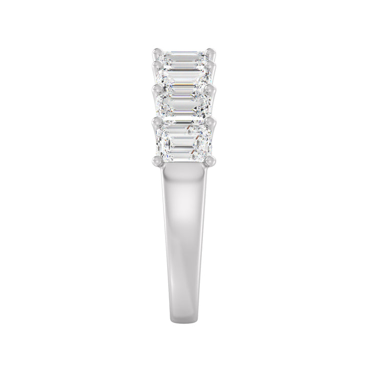 18K White Gold Emerald-Cut Lab-Grown Diamond Scallop Half-Eternity Wedding Ring with 1.80ct EF/VS diamonds