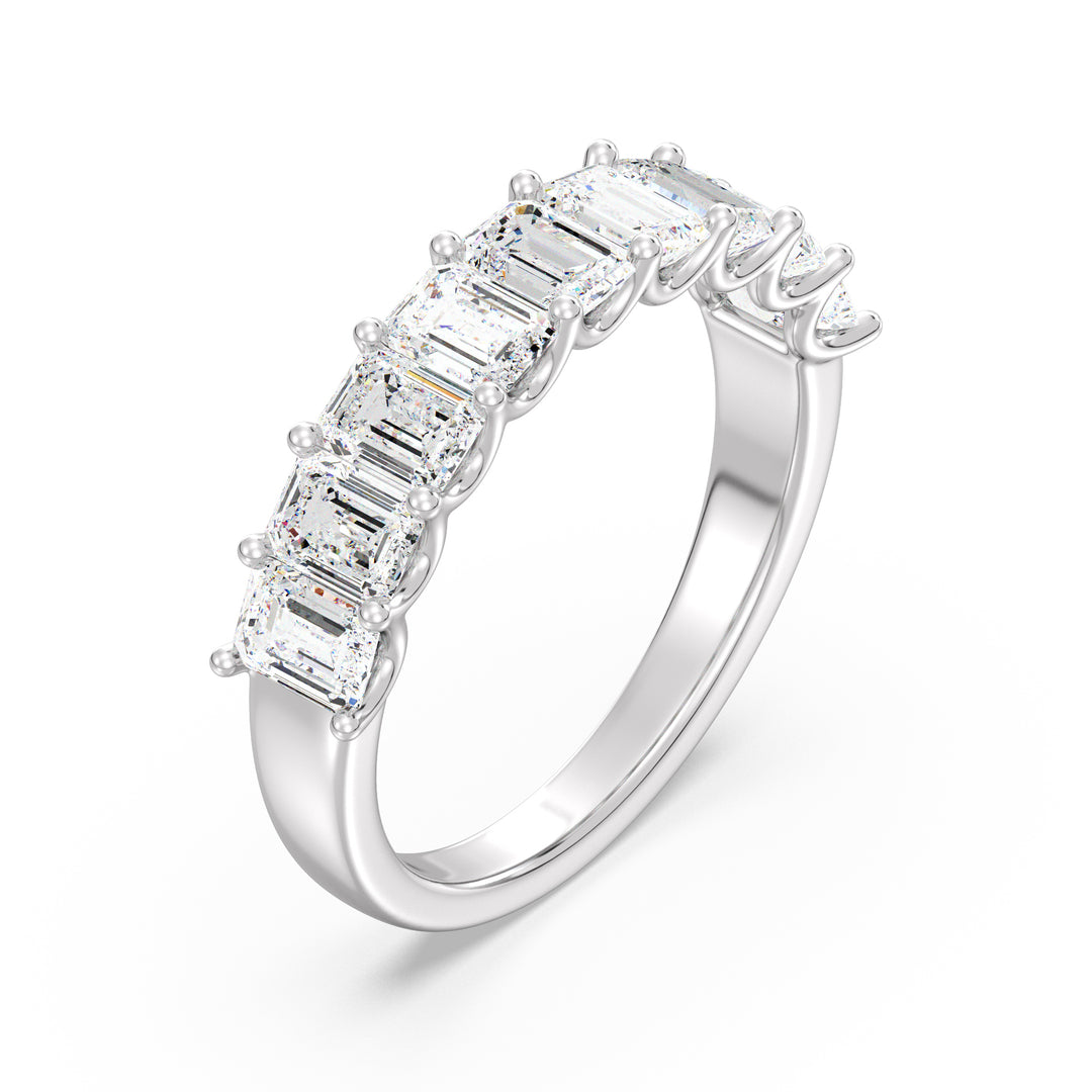 18K White Gold Emerald-Cut Lab-Grown Diamond Scallop Half-Eternity Wedding Ring with 1.80ct EF/VS diamonds