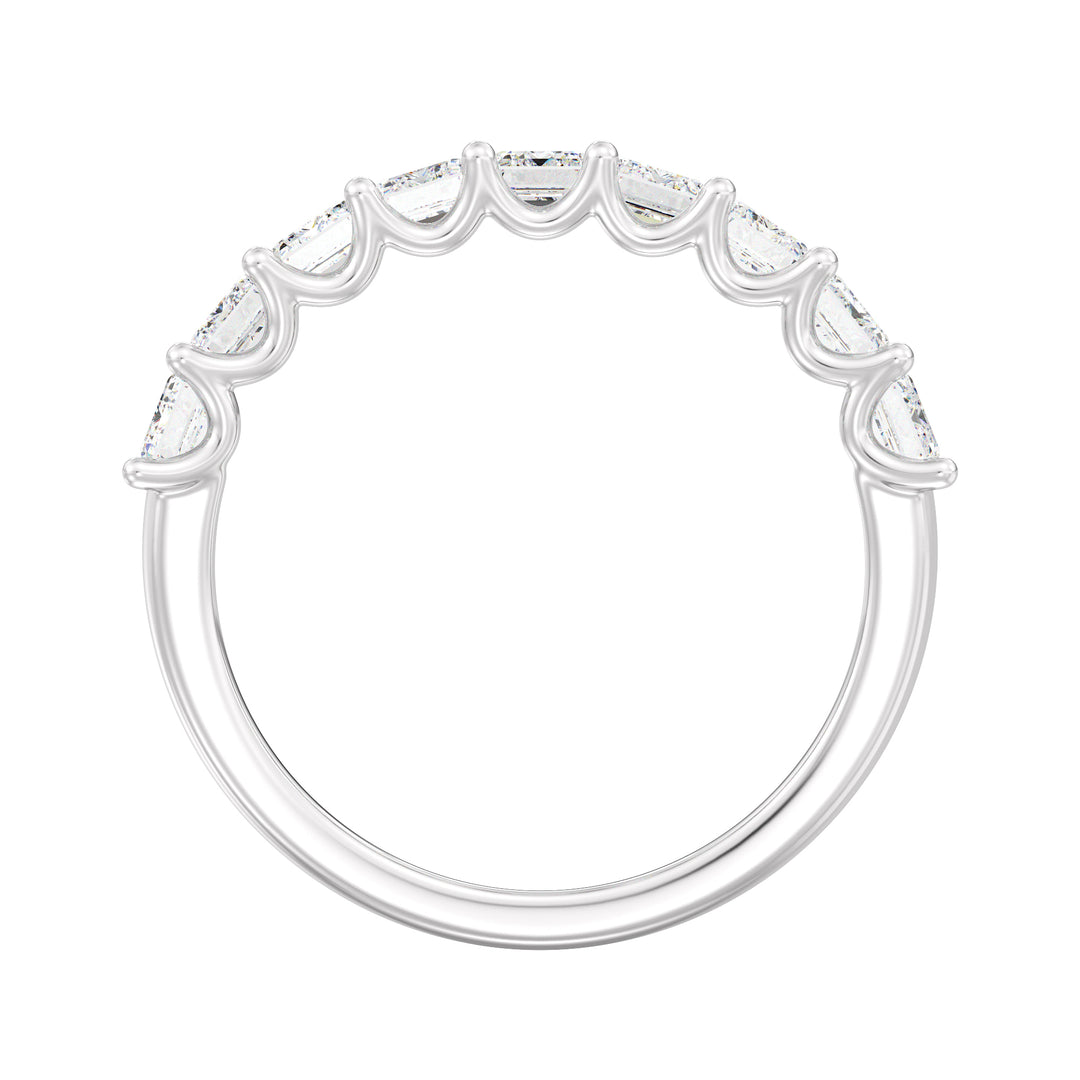 18K White Gold Emerald-Cut Lab-Grown Diamond Scallop Half-Eternity Wedding Ring with 1.80ct EF/VS diamonds