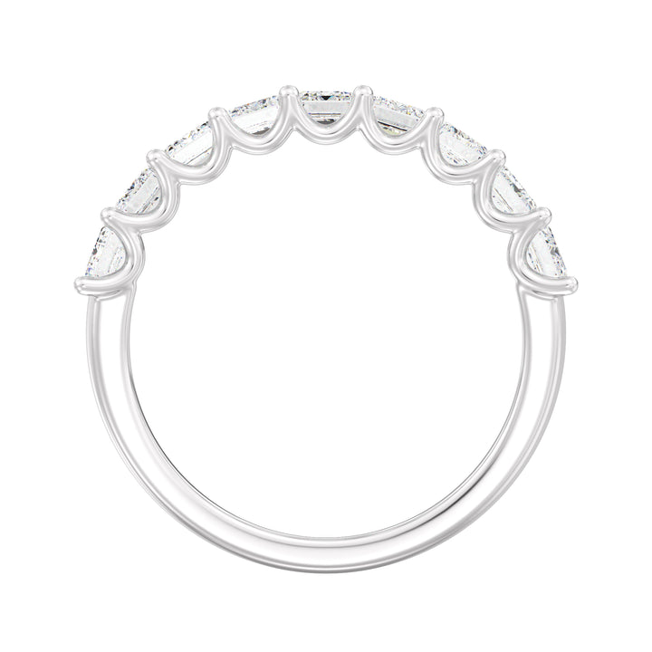 18K White Gold Emerald-Cut Lab-Grown Diamond Scallop Half-Eternity Wedding Ring with 1.80ct EF/VS diamonds