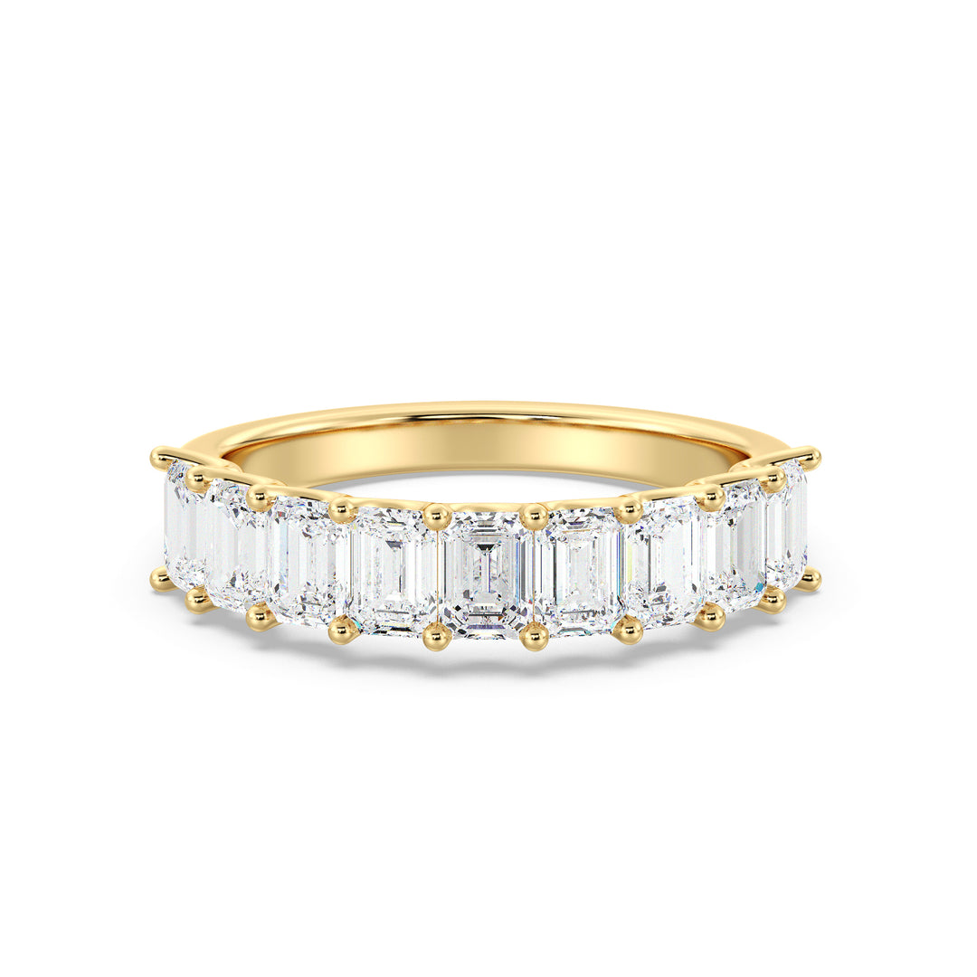 18K Yellow Gold Emerald-Cut Lab-Grown Diamond Scallop Half-Eternity Wedding Ring with 1.80ct EF/VS diamonds