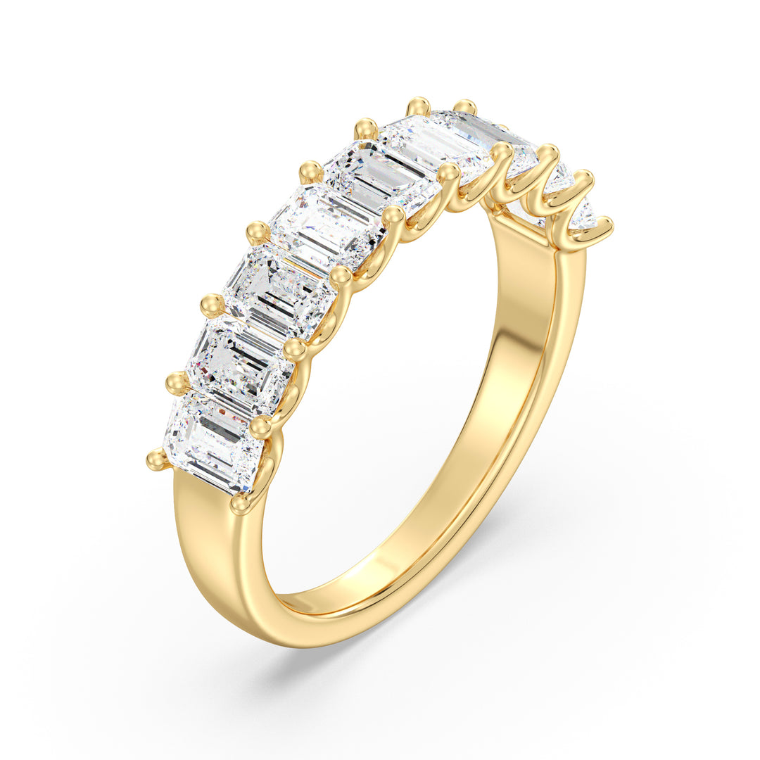 18K Yellow Gold Emerald-Cut Lab-Grown Diamond Scallop Half-Eternity Wedding Ring with 1.80ct EF/VS diamonds