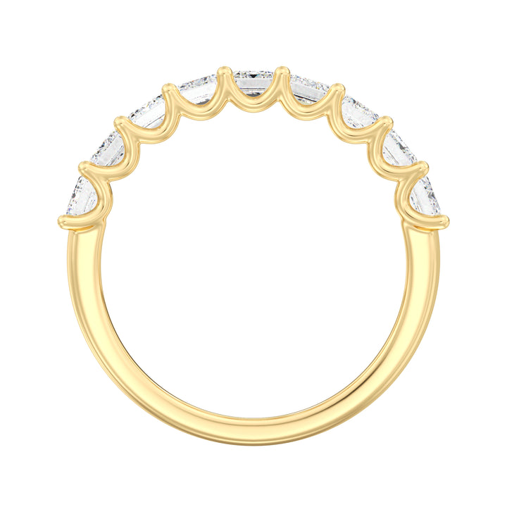 18K Yellow Gold Emerald-Cut Lab-Grown Diamond Scallop Half-Eternity Wedding Ring with 1.80ct EF/VS diamonds