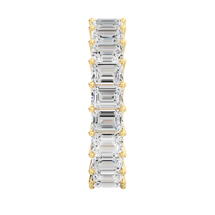 Lab-Grown Emerald-Cut Diamond Scallop Eternity Band in 18K Yellow Gold, featuring 21 emerald-cut diamonds in a shared prong setting with a scalloped profile.