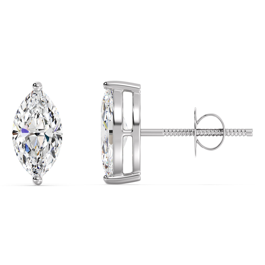 Marquise-Cut Lab-Grown Diamond Stud Earrings in 18K White Gold, adorned with IGI-certified diamonds for a sophisticated look