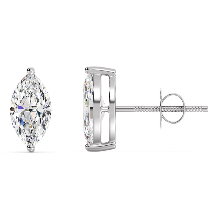 Marquise-Cut Lab-Grown Diamond Stud Earrings in 18K White Gold, adorned with IGI-certified diamonds for a sophisticated look