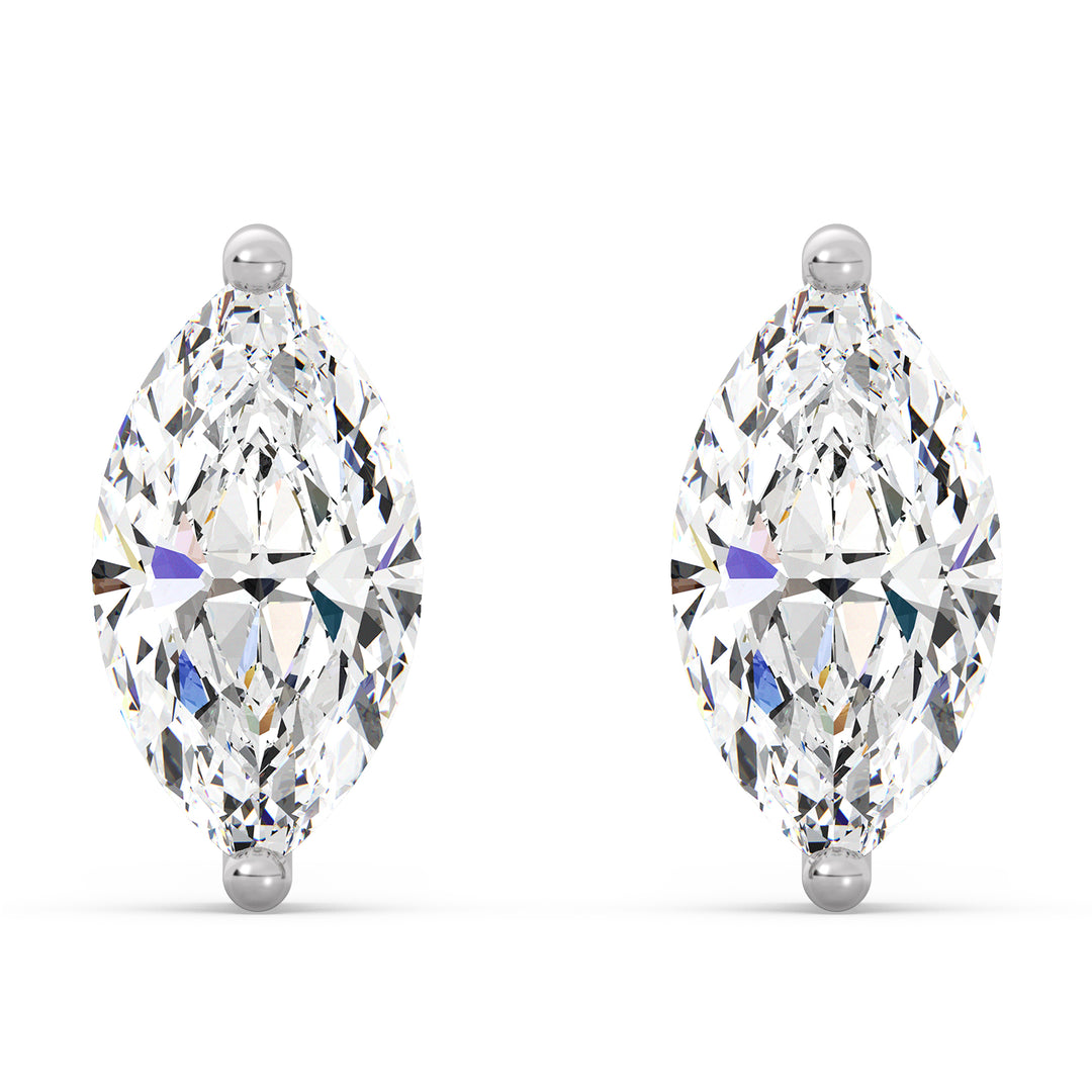 Marquise-Cut Lab-Grown Diamond Stud Earrings in 18K White Gold, adorned with IGI-certified diamonds for a sophisticated look