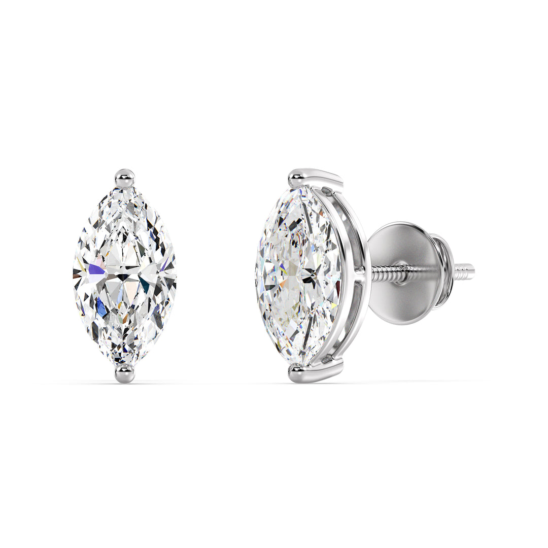 Marquise-Cut Lab-Grown Diamond Stud Earrings in 18K White Gold, adorned with IGI-certified diamonds for a sophisticated look